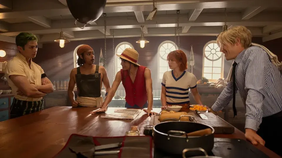 A still from Netflix's One Piece featuring the main cast of Straw Hats