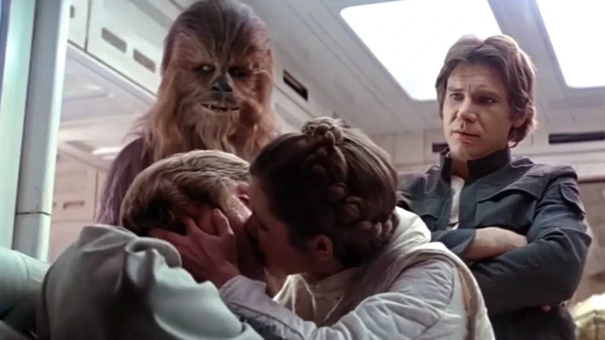 The infamous kiss between Luke and Leia
