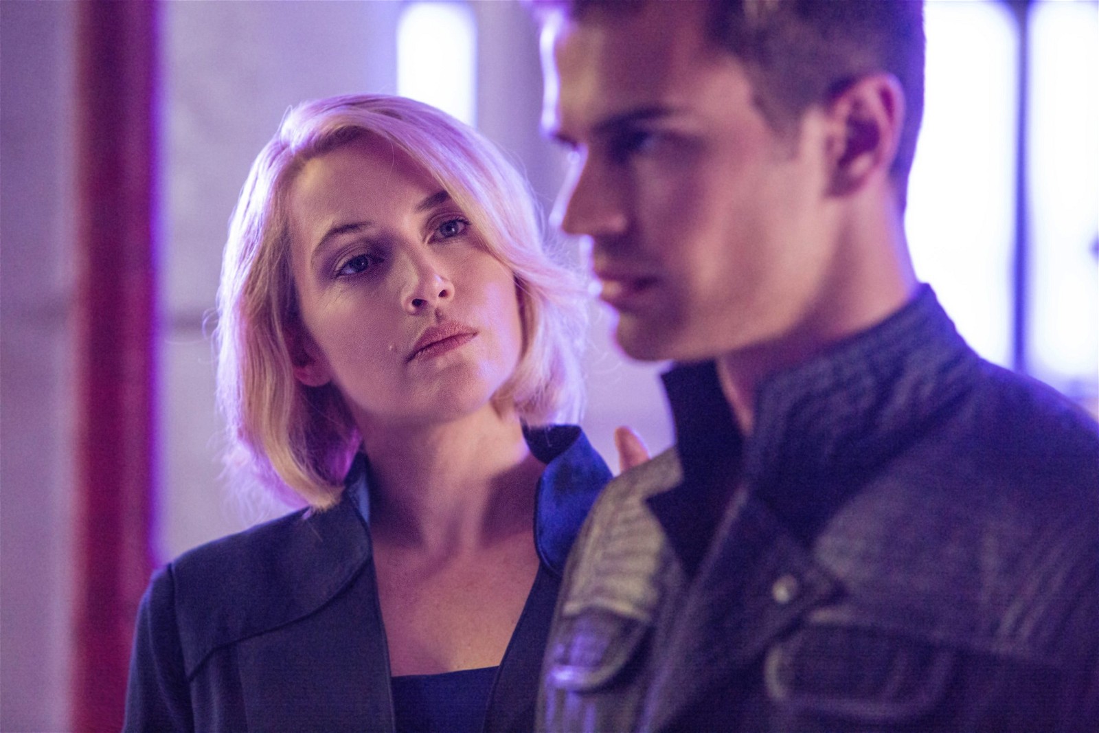 Kate Winslet as Jeanine Matthews and Theo James as Four in a still from Divergent