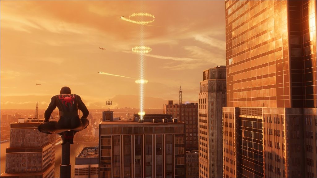 Look for the golden rings on top of the skyscraper to find the Financial District’s Unidentified Targets in <em>Marvel's Spider-Man 2</em>.
