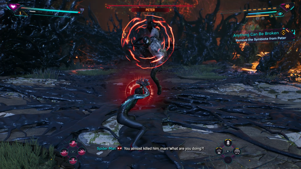 When these red circles appear over Peter's head, press L1 right before the attack lands to parry