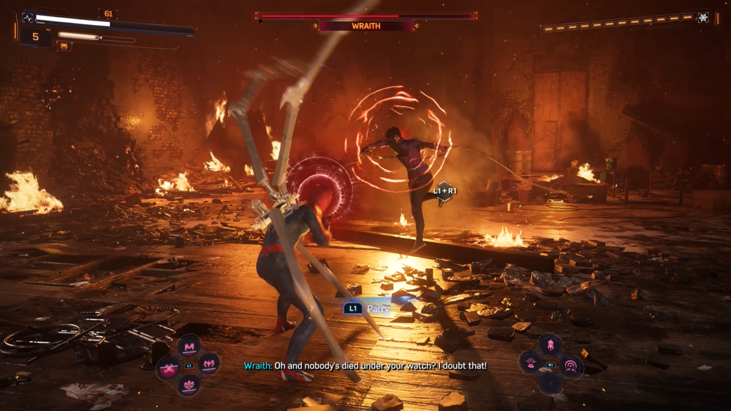 The double red circle above Wraith indicates the attack can be parried - how to beat Wraith