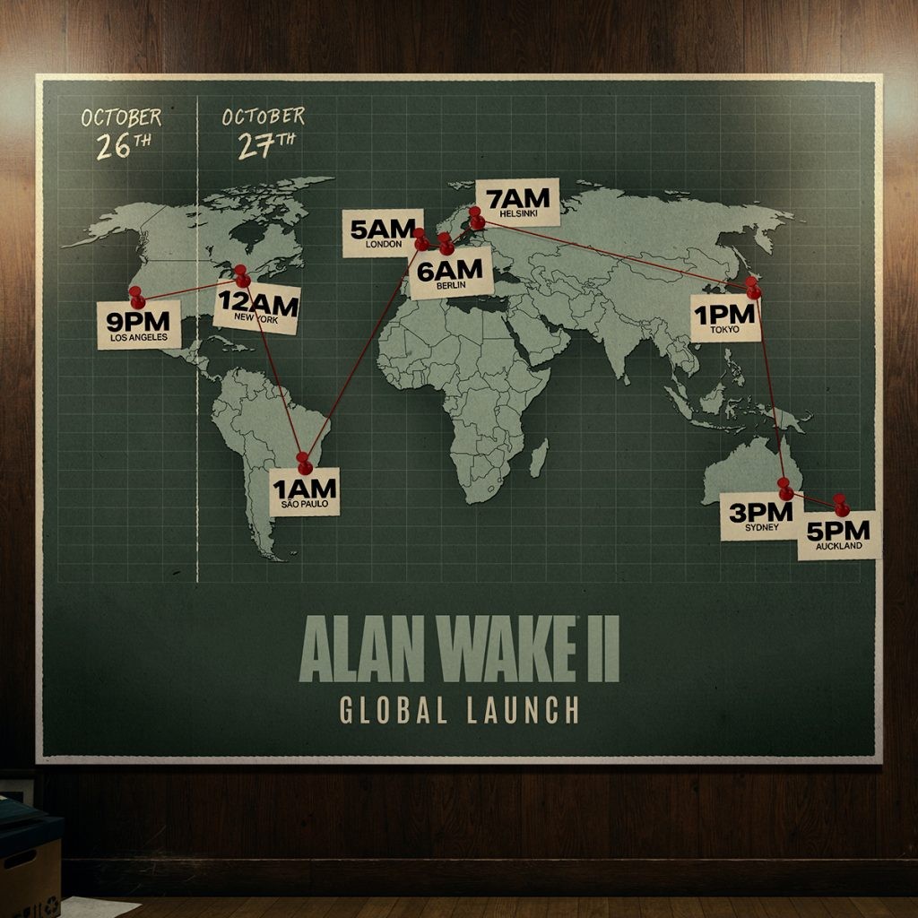 Confirmed launch dates/times for Alan Wake 2 worldwide.