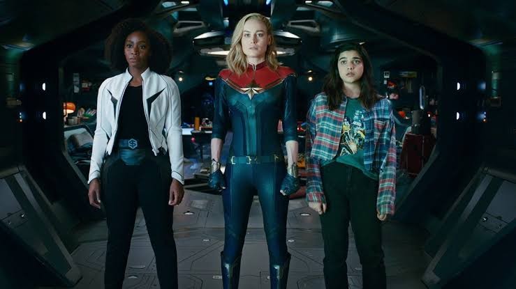 Teyonah Parris, Brie Larson and Iman Vellani in The Marvels