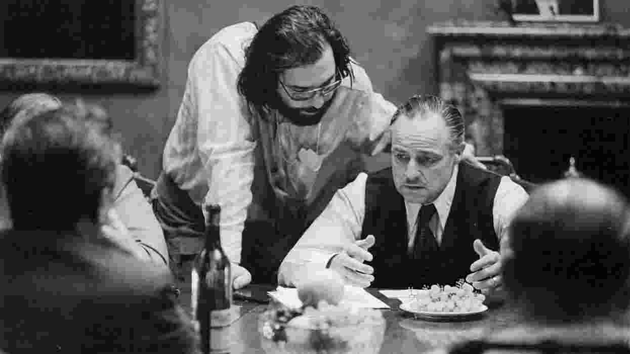 Francis Ford Coppola and Marlon Brando on the sets of The Godfather