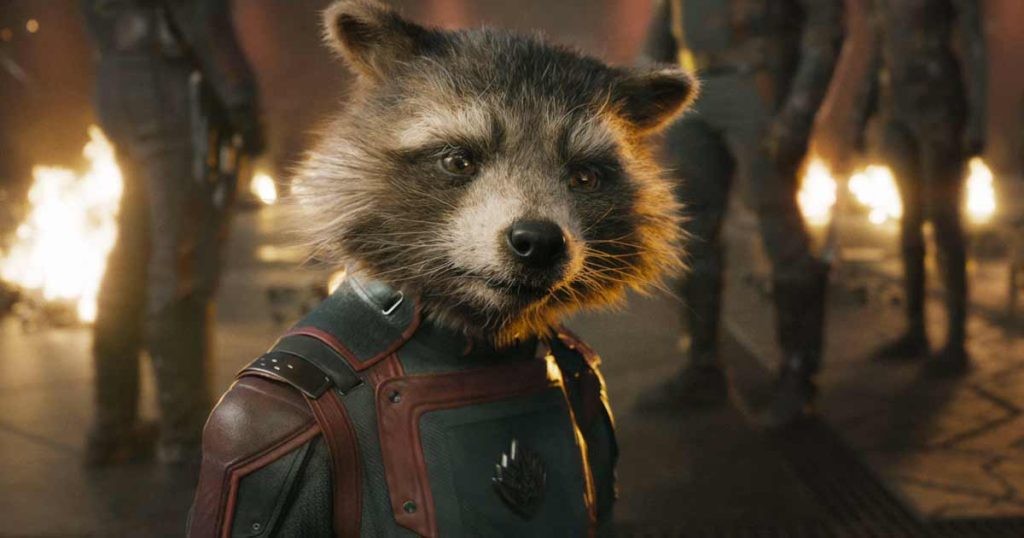 Rocket Racoon in a still from Guardians of the Galaxy Vol. 3