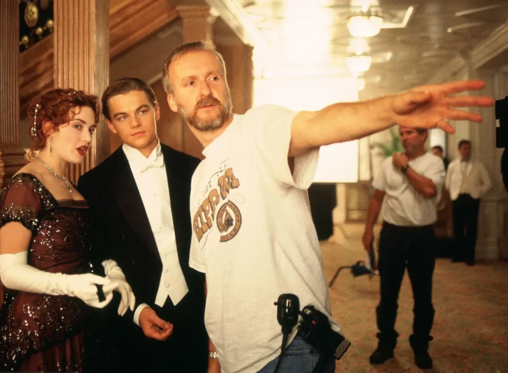 James Cameron on the sets of Titanic 