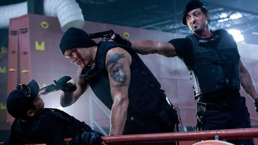 Dolph Lundgren and Sylvester Stallone in The The Expendables
