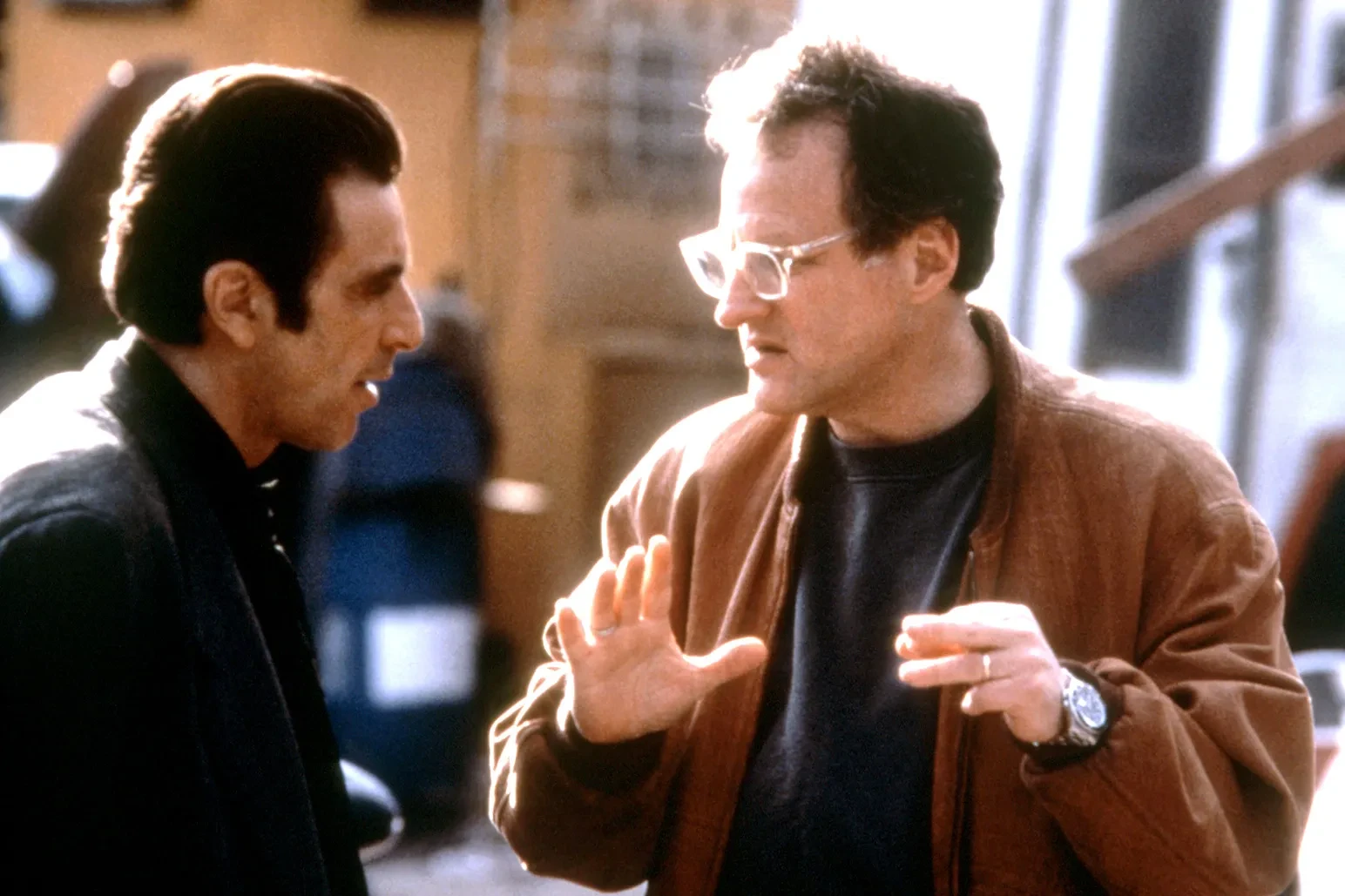 Michael Mann and Al Pacino on the set of Heat