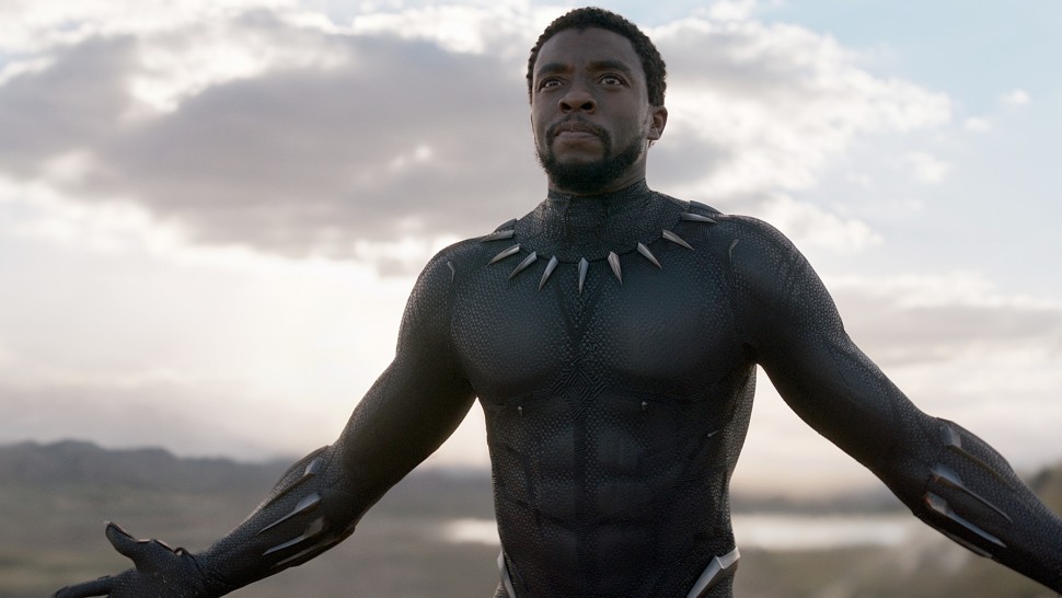 Chadwick Boseman wearing the Black Panther suit