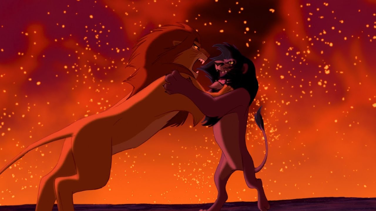 Scar Vs. Simba in a still from The Lion King
