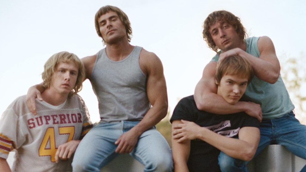 Jeremy Allen White with The Iron Claw co-stars Harris Dickinson, Zac Efron, and Stanley Simons