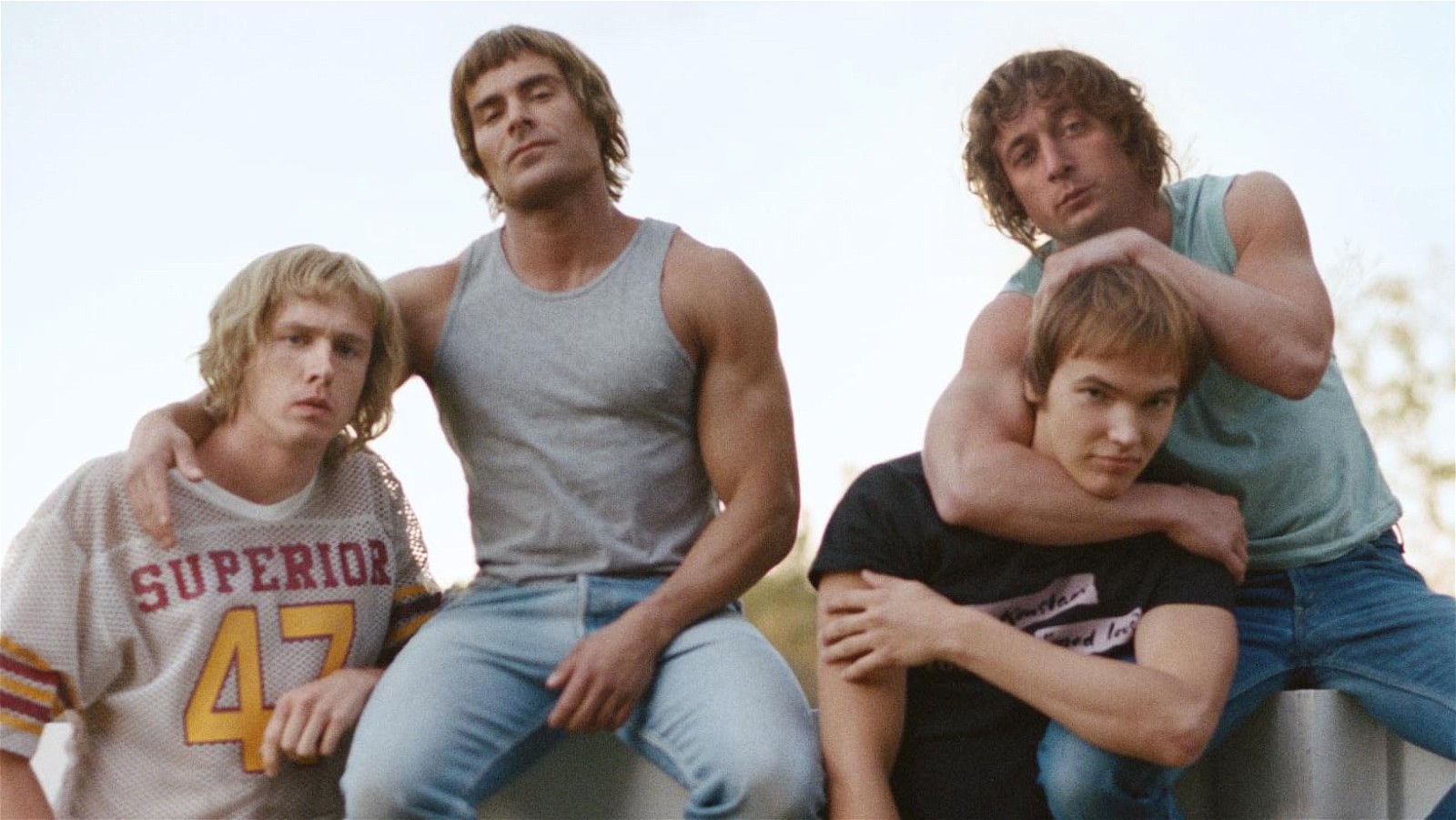 Zac Efron with The Iron Claw co-stars Harris Dickinson, Stanley Simons, and Jeremy Allen White