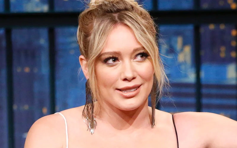 Hilary Duff during a recent sit down talk show while smiling