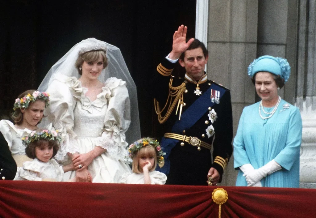Queen Elizabeth II with Princess Diana and Prince Charles on their wedding (Photo by Princess Diana Archive—Hulton Royals Collection/Getty Images)