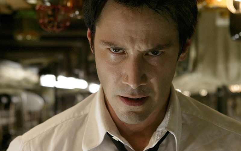 Keanu Reeves in a scene from the 2005 movie Constantine, where he is clearly angry. 