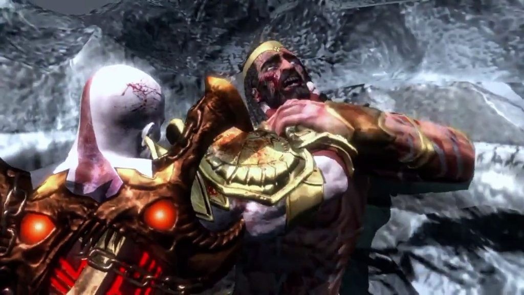 Kratos brutally kills Poseidon in God of War 3.