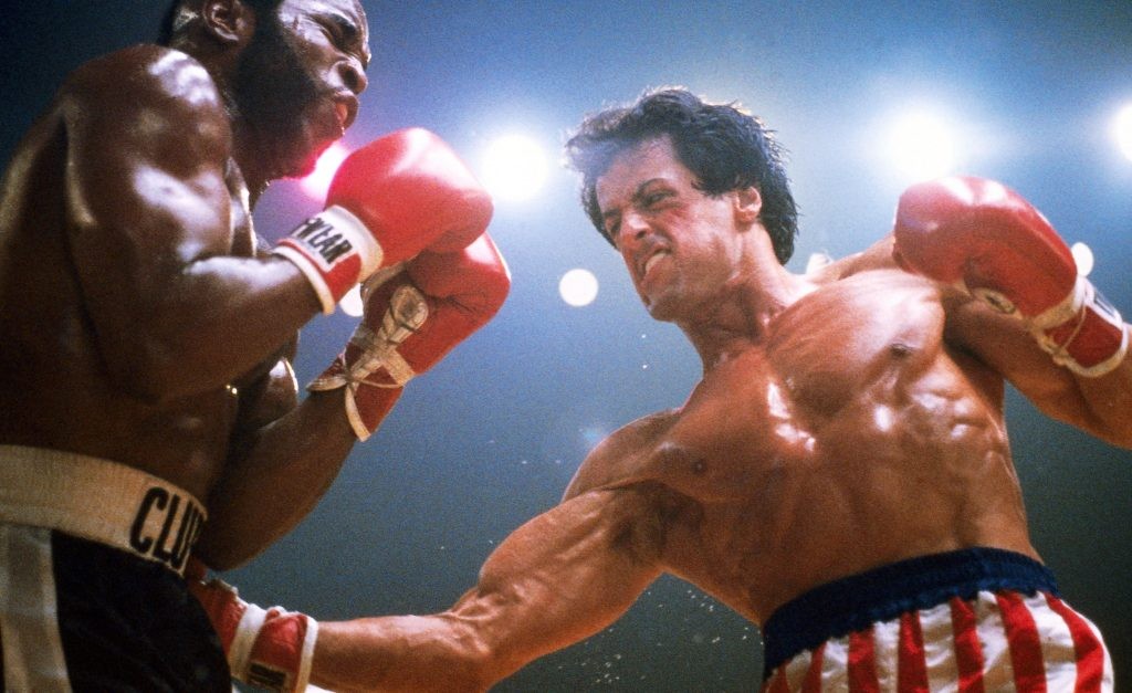 Sylvester Stallone and Mr. T in a still from Rocky III