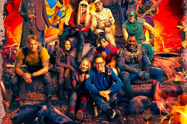James Gunn with the cast of The Suicide Squad 