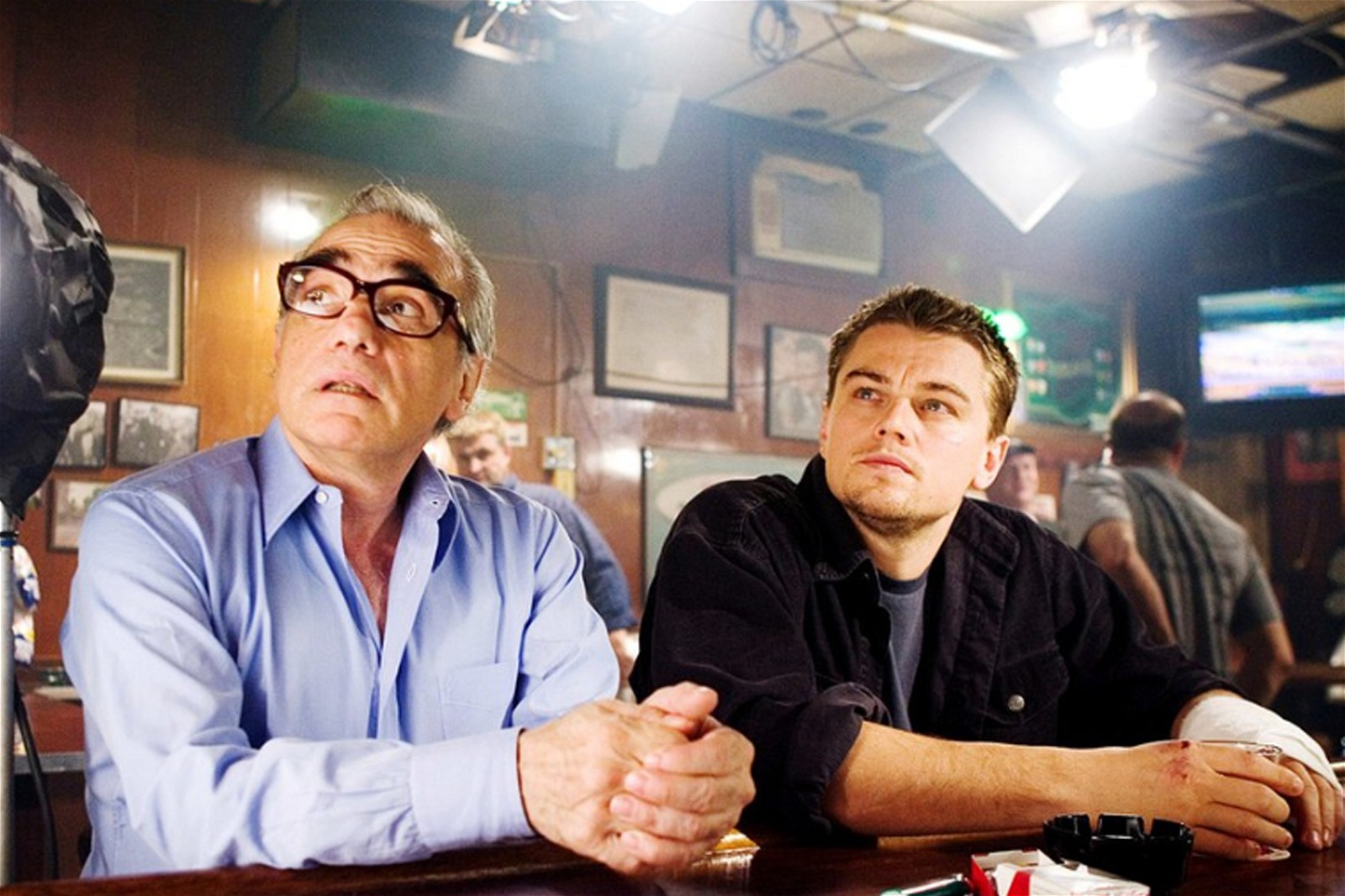 Martin Scorsese and Leonardo DiCaprio on the set of The Departed