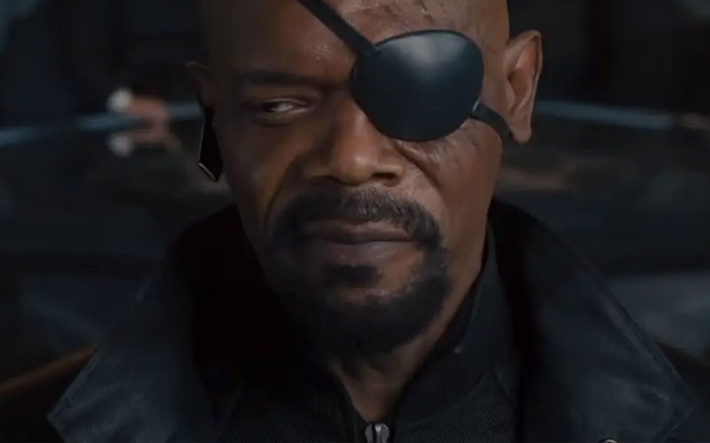 Samuel L. Jackson confidently looking at danger in this scene 