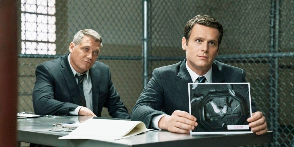Holt McCallany and Jonathan Groff as Holden Ford and Bill Tench in Mindhunter