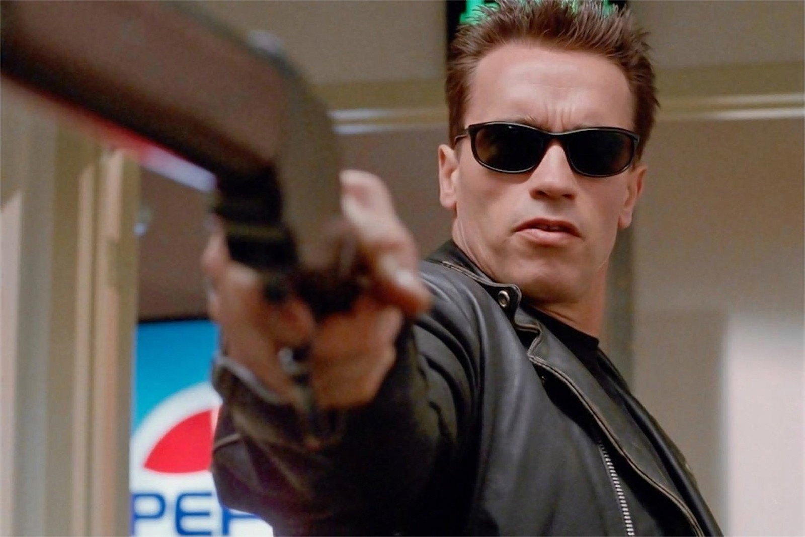 Arnold Schwarzenegger as The Terminator in this scene 