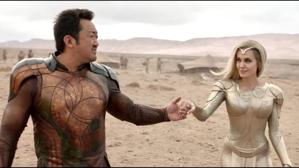 Ma Dong-Seok and Angelina Jolie in a still from Eternals 