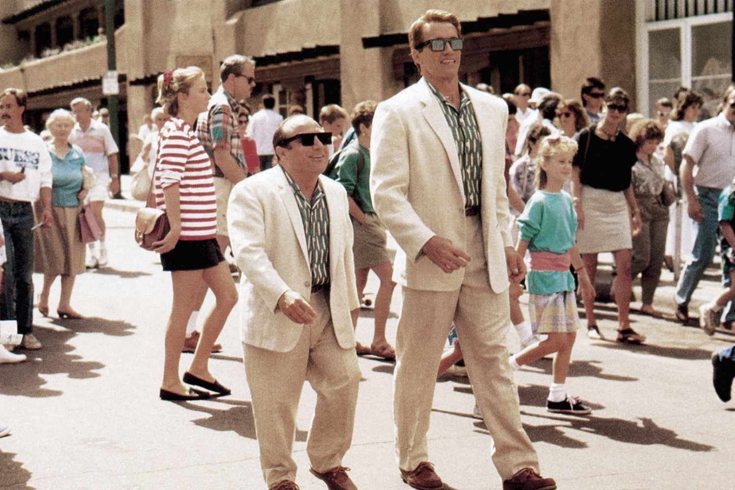 Arnold Schwarzenegger and Danny DeVito play fraternal twins in 1988's Twins