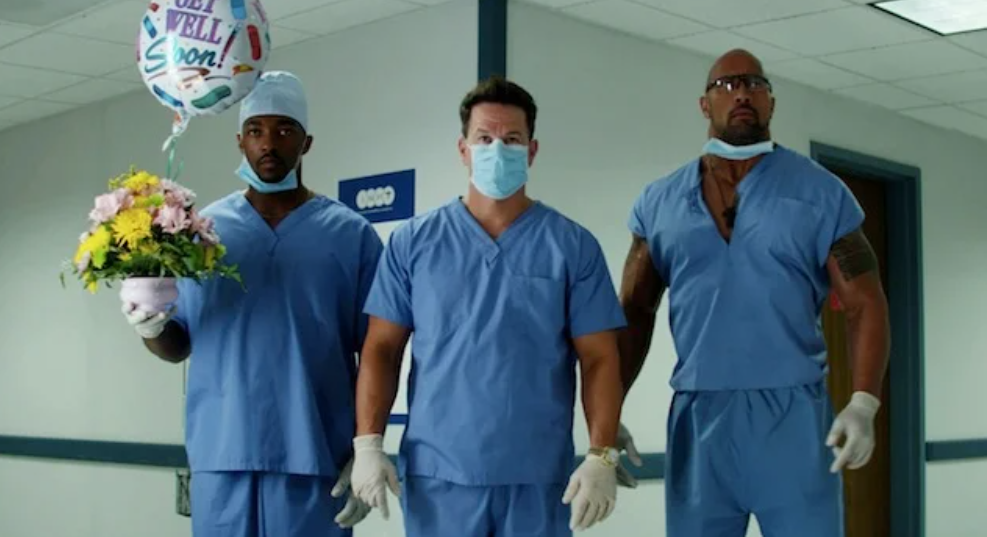 Dwayne Johnson, Mark Wahlberg and Anthony Mackie in Pain & Gain