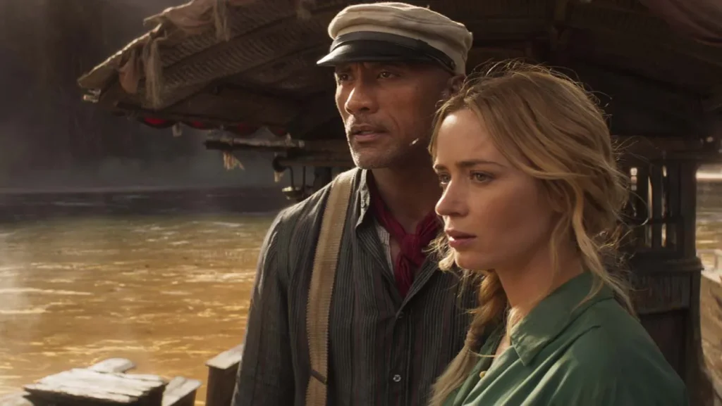 Dwayne Johnson and Emily Blunt in a still from Jungle Cruise 