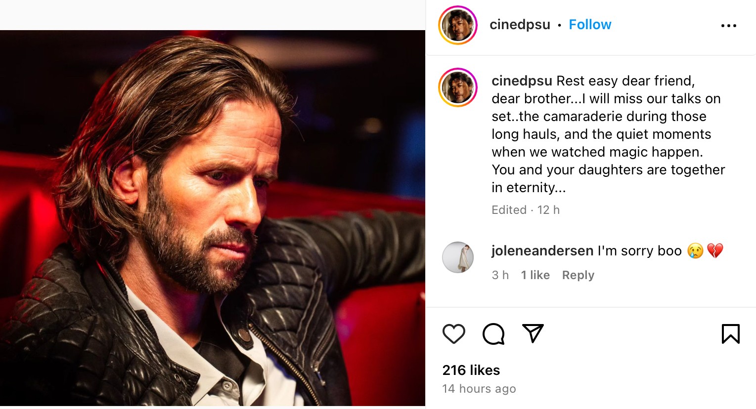 Cinematographer Michael Su shared a tribute via Instagram