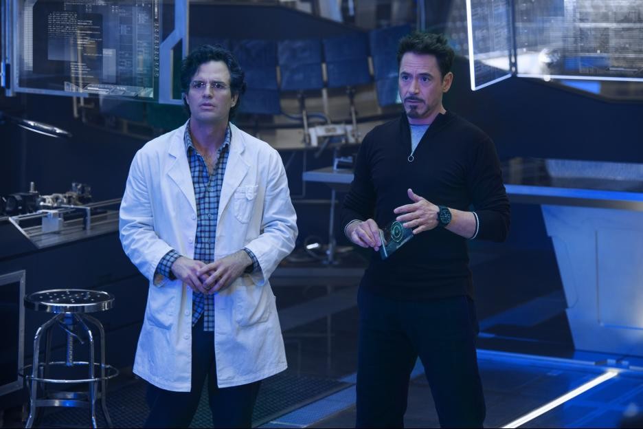 Mark Ruffalo and Robert Downey Jr. in a still from Avengers: Age of Ultron