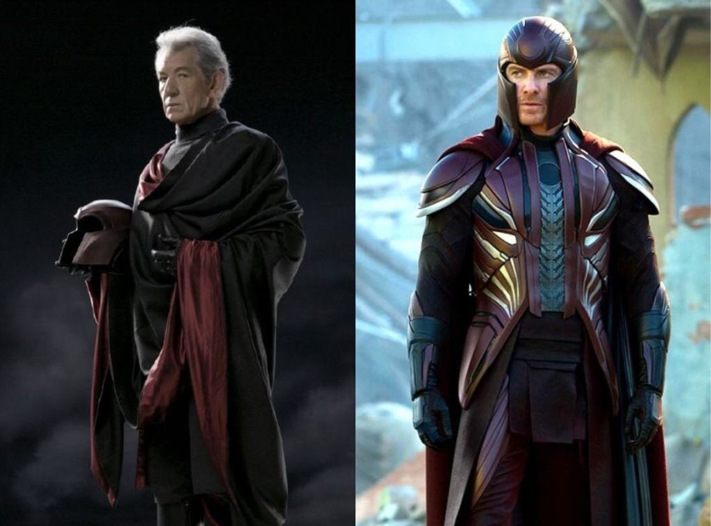 Sir Ian McKellen (L) and Michael Fassbender (R) as Magneto