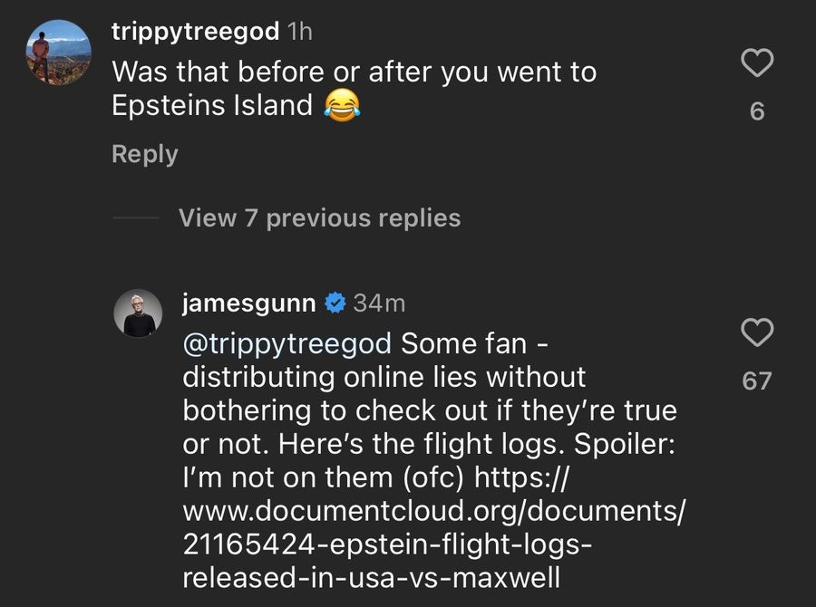 James Gunn's reply to the allegation. 