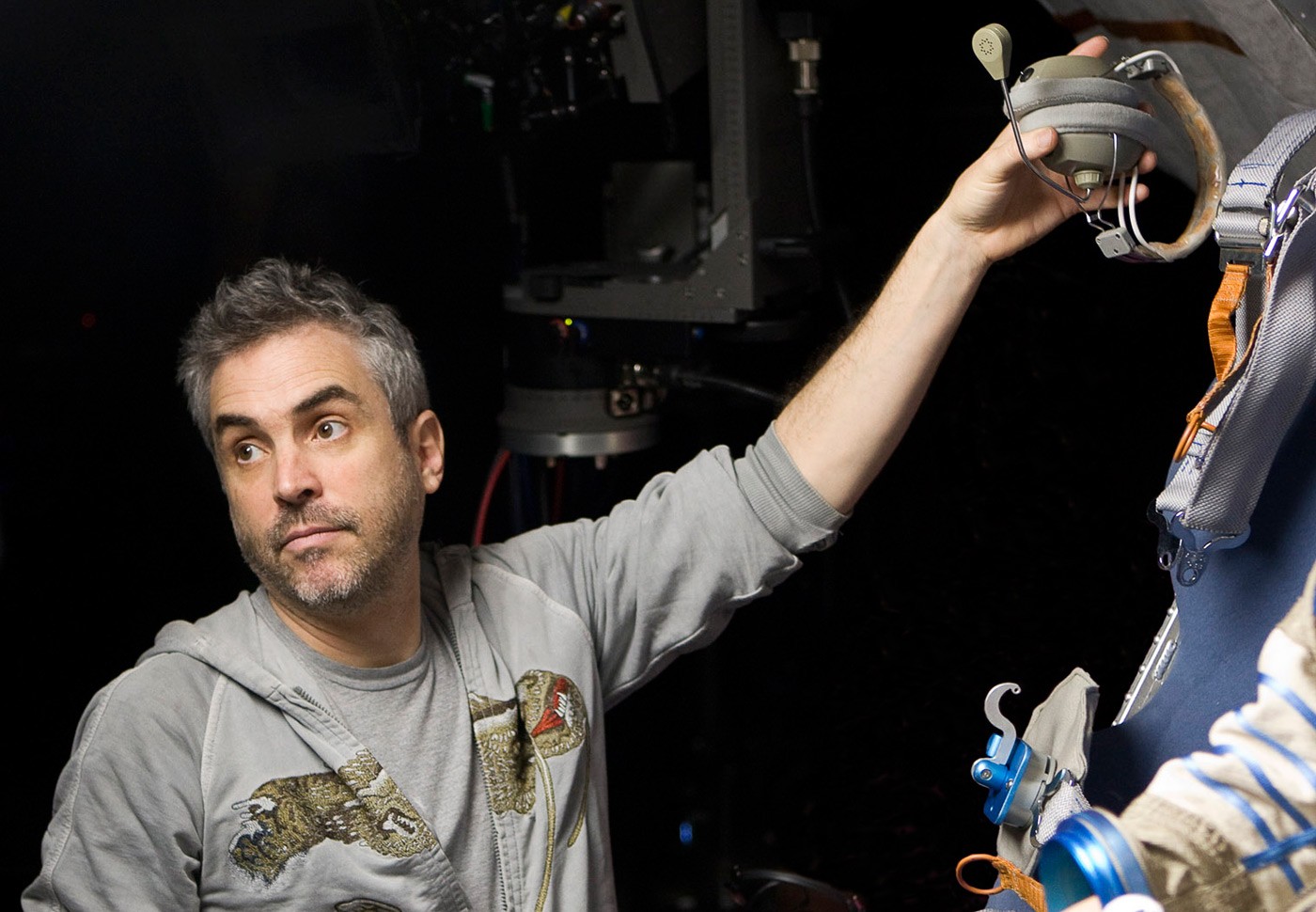 Alfonso Cuarón on the set of Gravity
