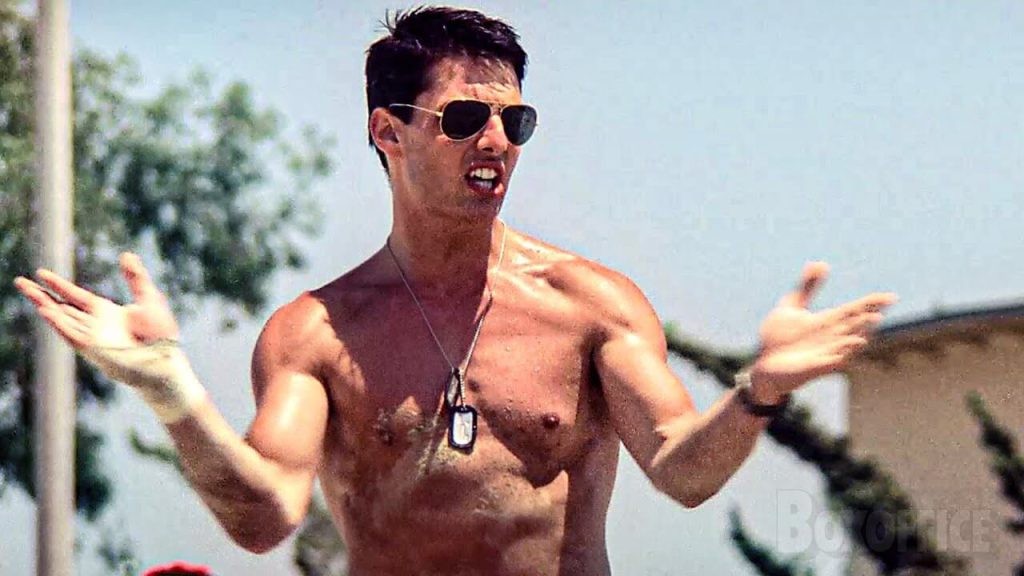 Tom Cruise in the volleyball game scene in Top Gun (1986)