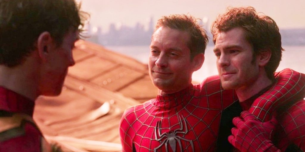 Tom Holland, Tobey Maguire, and Andrew Garfield in Spider-Man: No Way Home