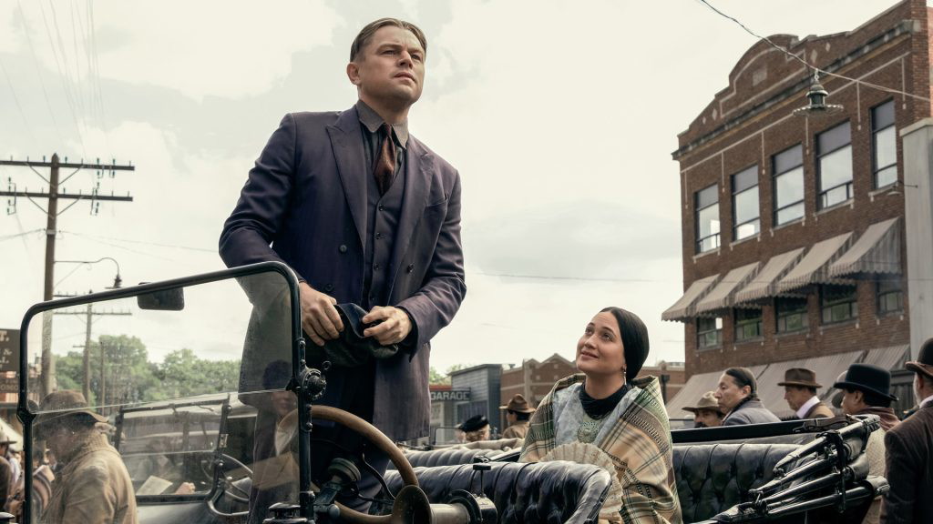 Leonardo DiCaprio and Lily Gladstone in Killers of the Flower Moon