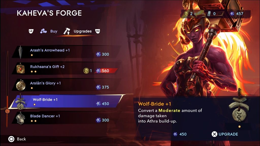 Visit the Forge to upgrade your weapons and amulets. 