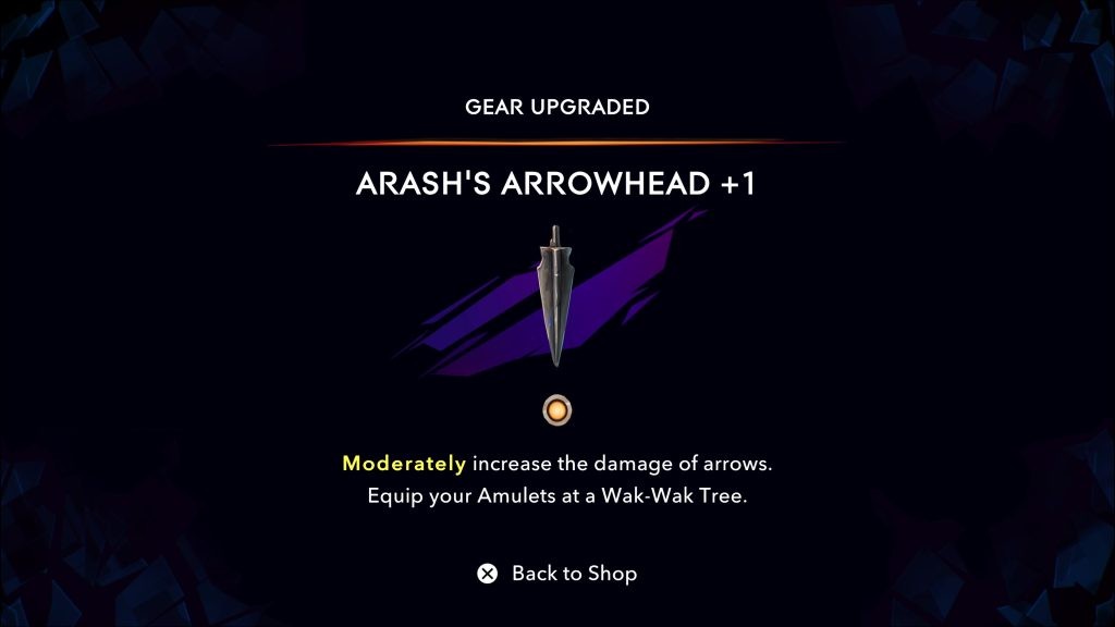 Arash’s Arrowhead amulet gives your arrows more oomph. 