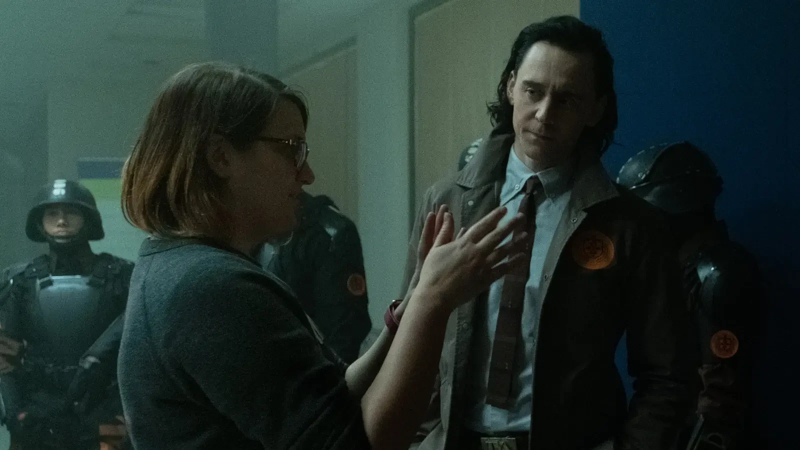 Kate Herron on the set of Loki with Tom Hiddleston