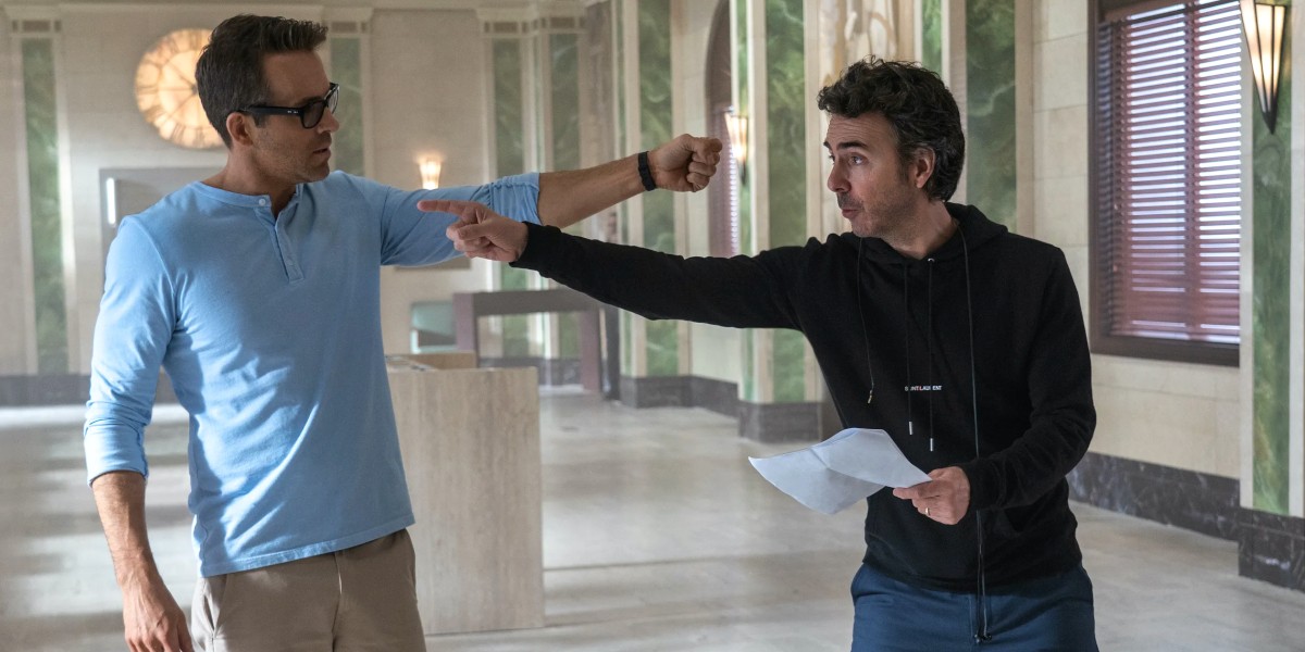 Ryan Reynolds and Shawn Levy on the set of Free Guy