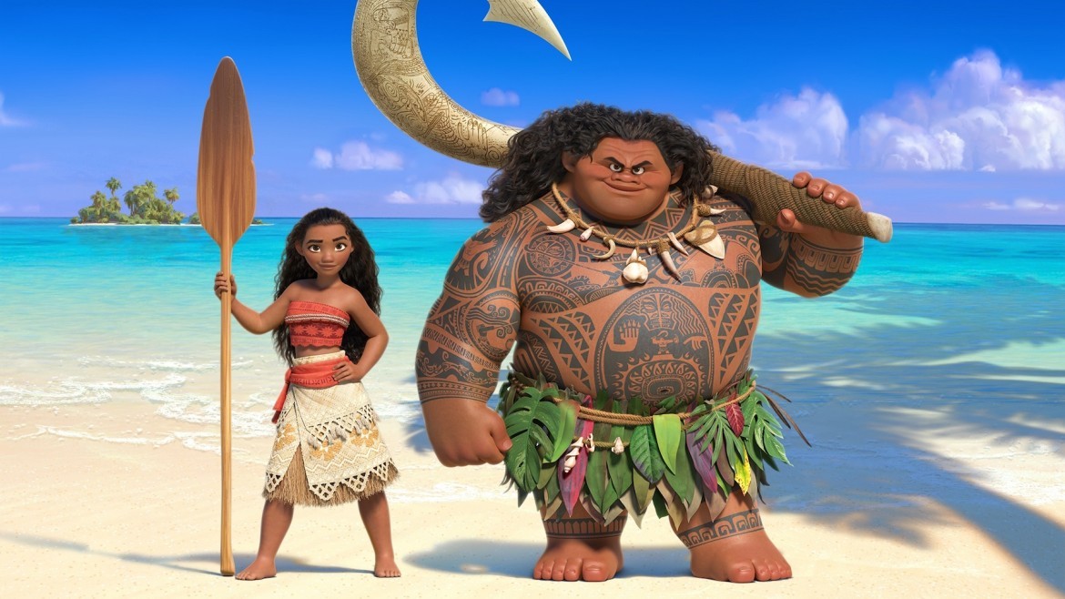 Auli'i Cravalho as Moana and Dwayne Johnson as Maui
