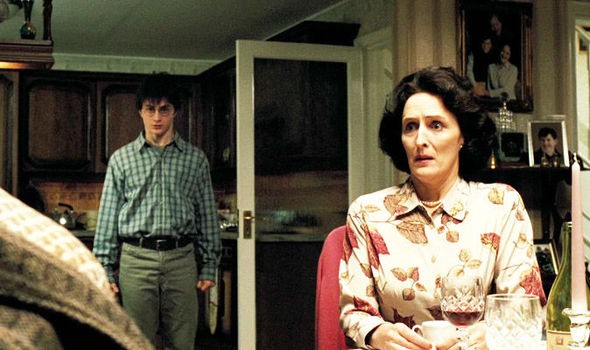 Fiona Shaw and Daniel Radcliffe in a still from the Harry Potter franchise 