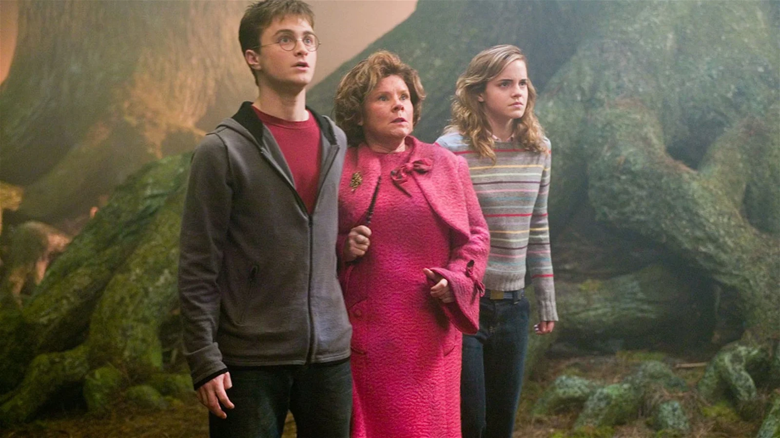 Imelda Staunton with Daniel Radcliffe and Emma Watson in Harry Potter and the Order of the Phoenix