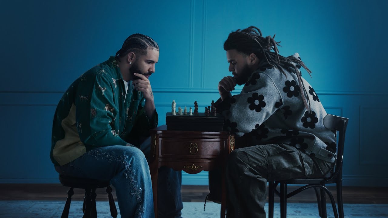 Drake and J. Cole in the music video for First Person Shooter