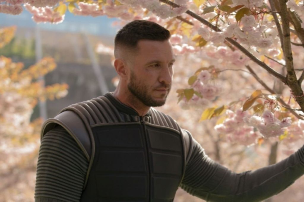 Pablo Schreiber as Master Chief in a still from Halo 