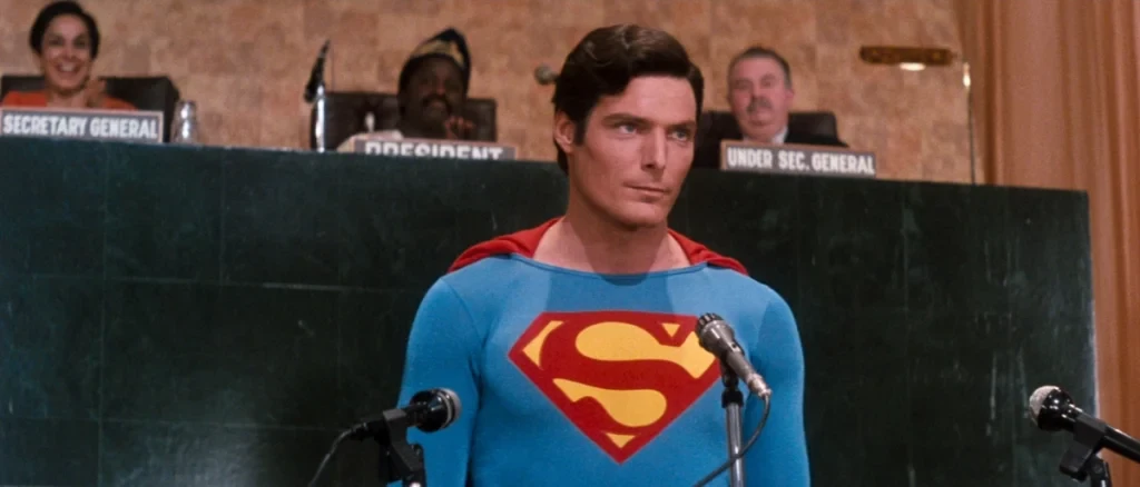 Christopher Reeve in a still from Superman IV: The Quest for Peace