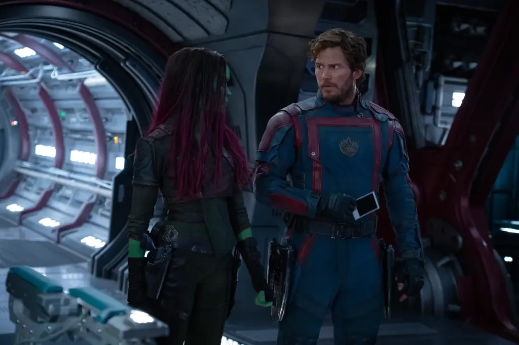 Chris Pratt and Zoe Saldana in a stil from Guardians of the Galaxy Vol. 3